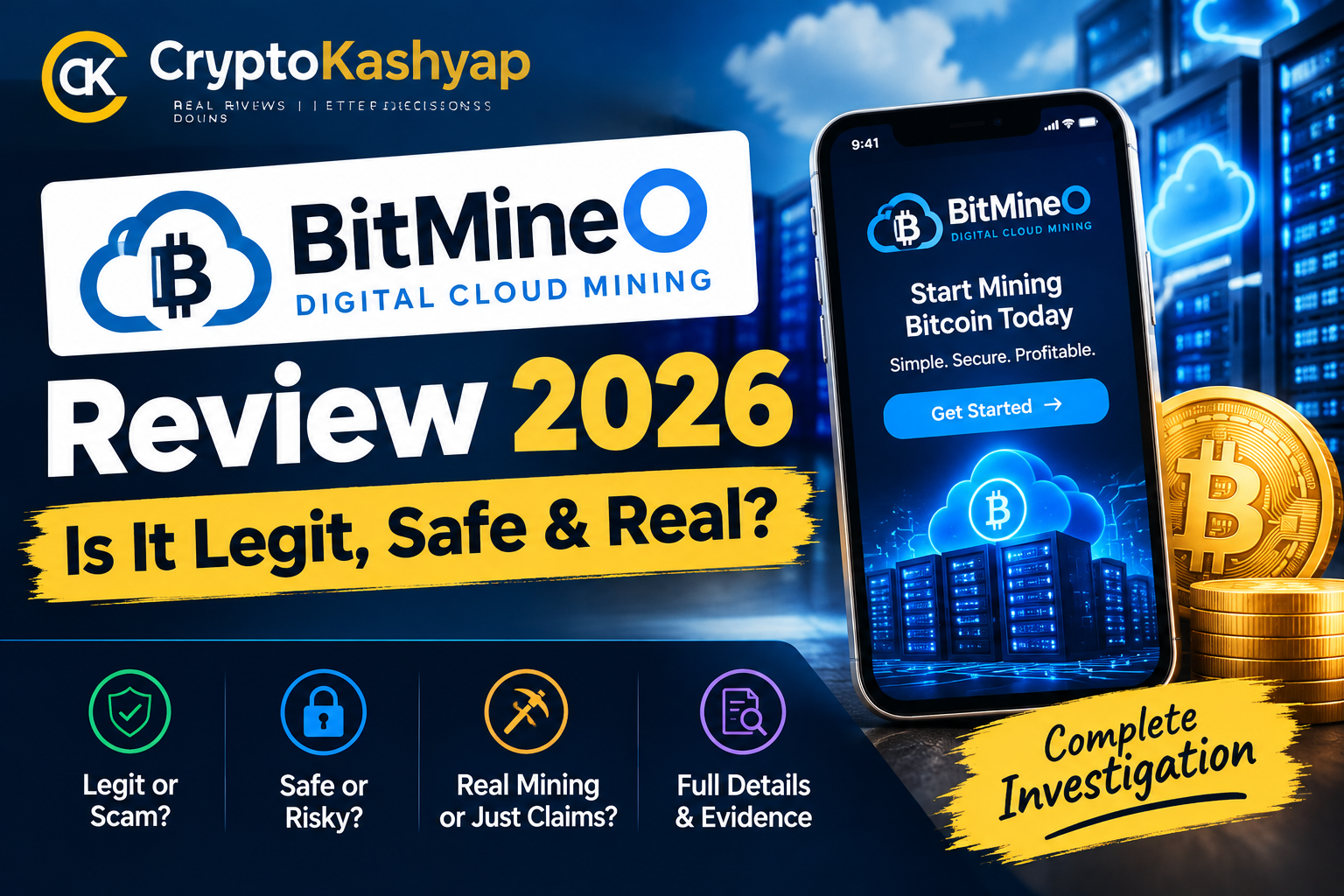 BitMineO Digital Cloud Mining Review 2026 thumbnail showing Bitcoin cloud mining, legitimacy, safety and evidence